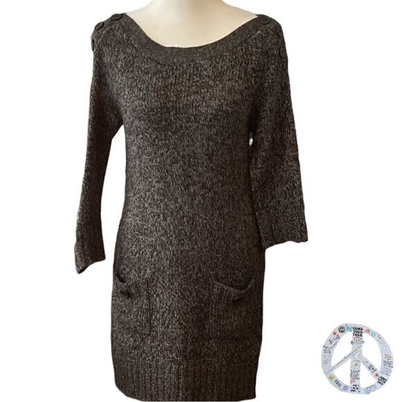 $ 5 $ add on Pink Rose marled black/ gray/ white knit sweater mini dress tunic - Picture 3 of 16